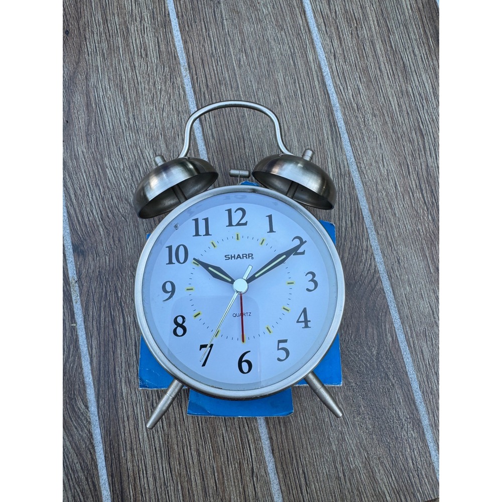 Sharp SPC800 Twin Bell Quartz Alarm Clock Silver Loud Mechanical Bell Retro